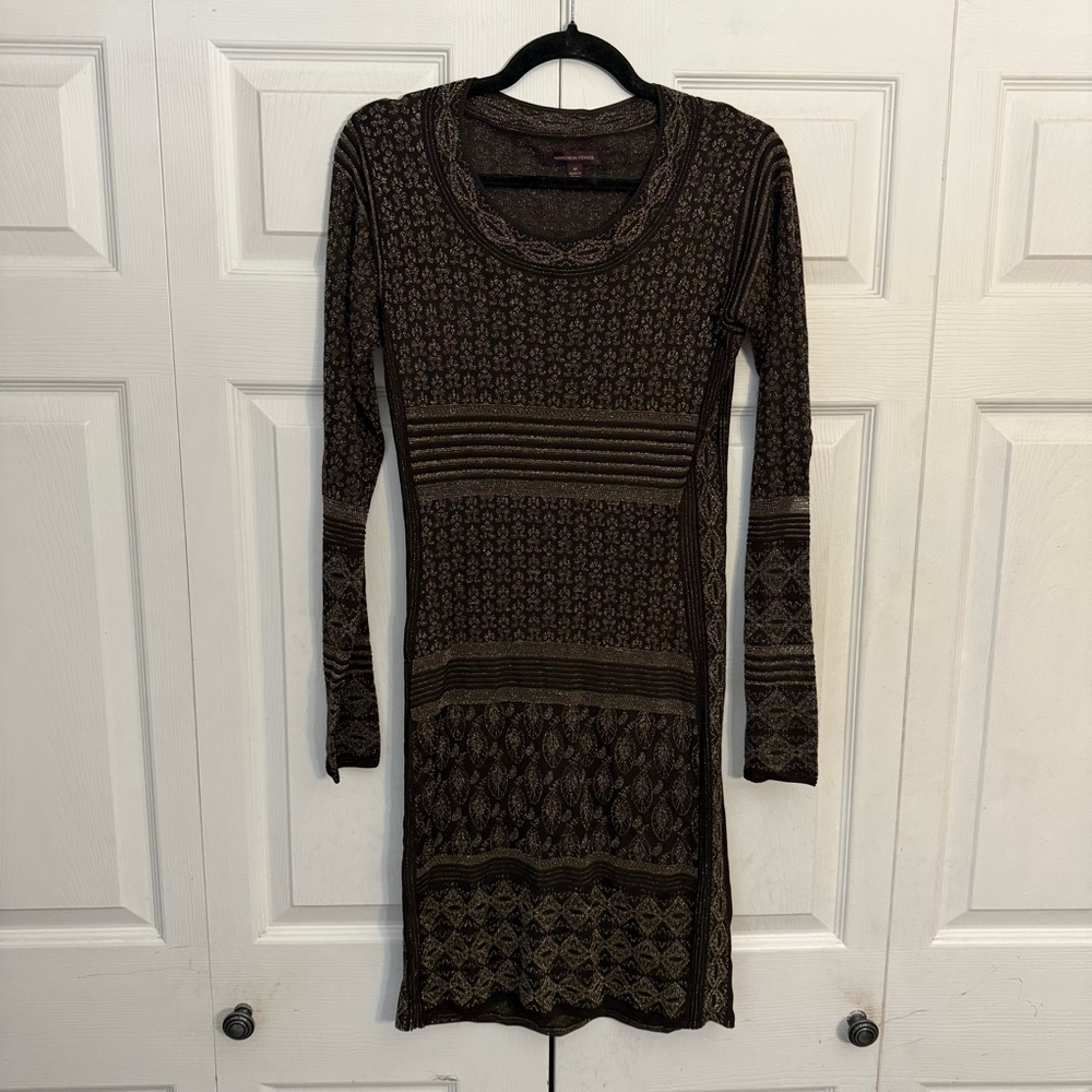 Marchesa Voyage Printed Sparkly Long Sleeve Dress Medium